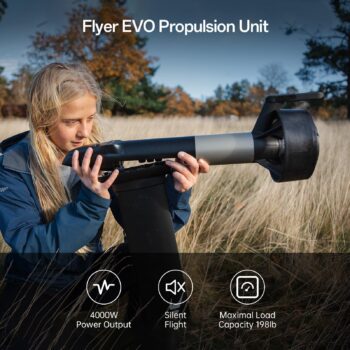 Waydoo EVO Lite 6 Waydoo Flyer EVO Lite är ett komplett e-foil paket med 90L bräda, 4kW motor och 69 cm mast. Frakt ingår i Priset - Beställ ditt eFoil paket idag! Waydoo Flyer EVO Lite – e-foil paket med 90L bräda, 4kW motor och 1800Wh-batteri